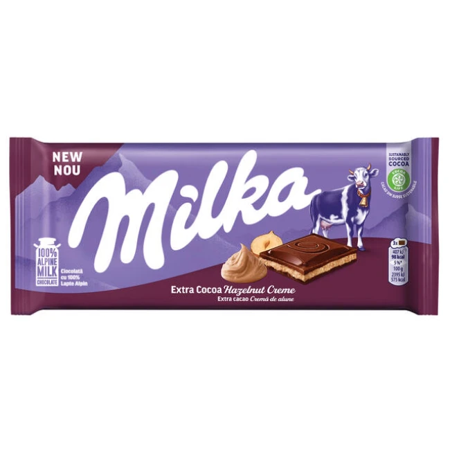 Ciocolata cu Extra Cacao si Crema de Alune Milka 85g